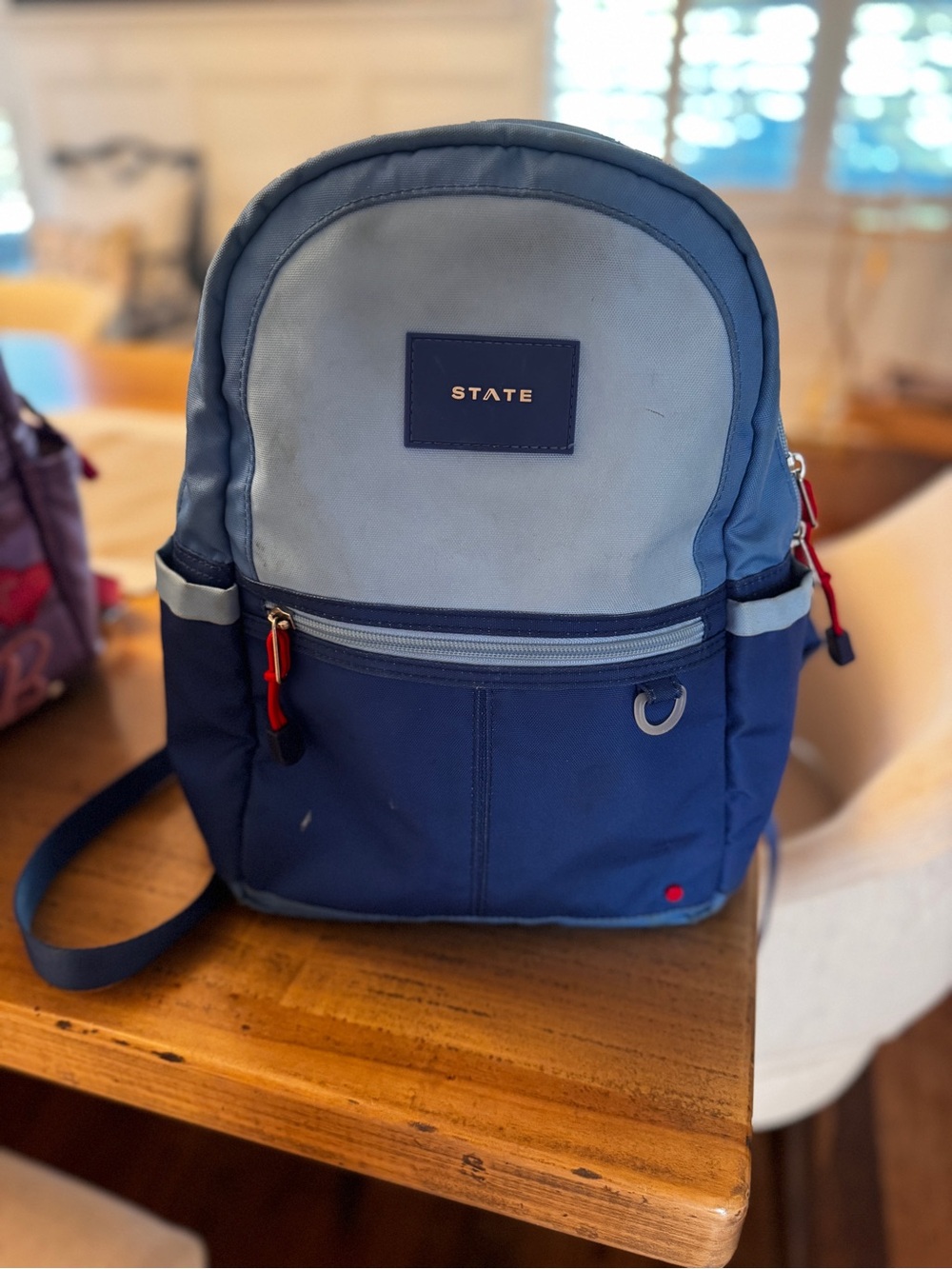STATE Mini Kane Navy Blue Backpack with Red Carry Loop - for preschoolers